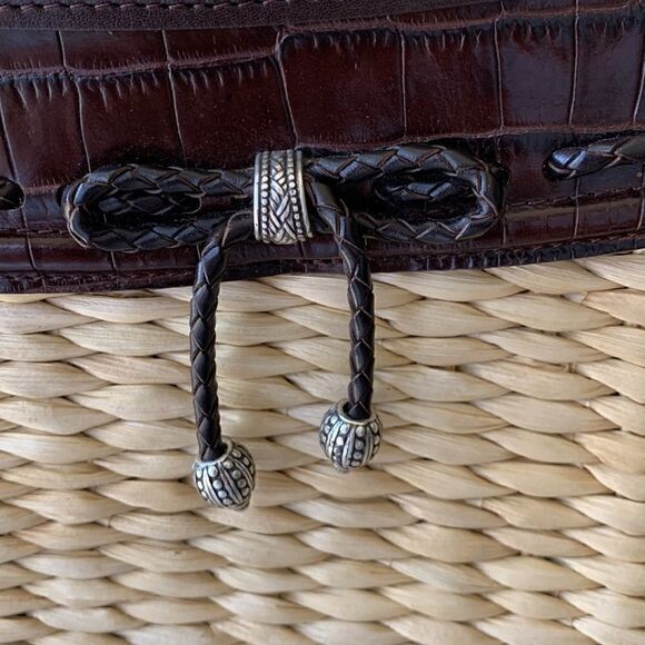 Brighton Weaved Straw Croc Embossed Leather Trudy Rattan Purse Shoulder Bag - Picture 5 of 11